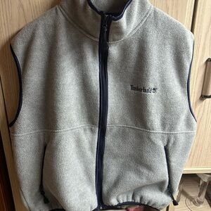NWOT Unisex Timberland Fleece Vest in Light Gray in L . Full-Zip
